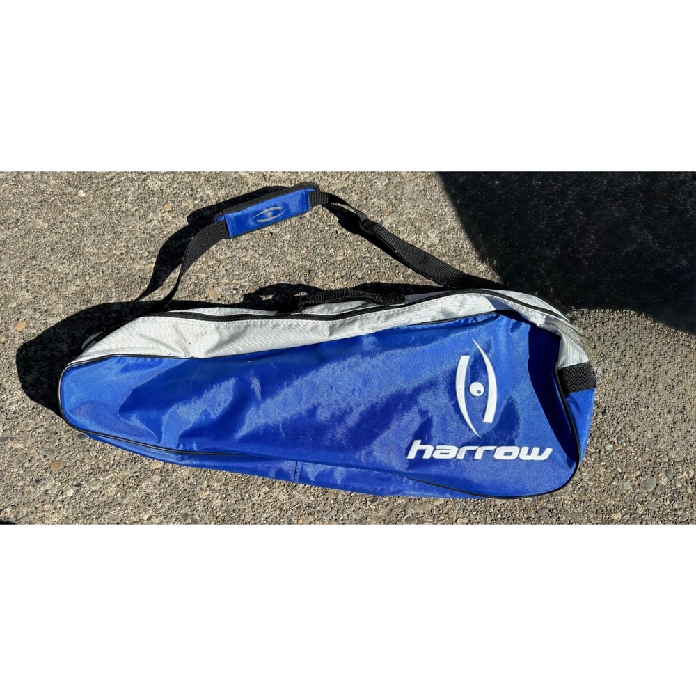 Harrow Racquet Sports Bag Blue Silver Padded Shoulder Strap Squash Badminton